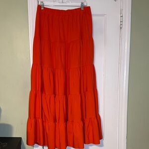 Women's Orange Tiered Maxi Skirt
